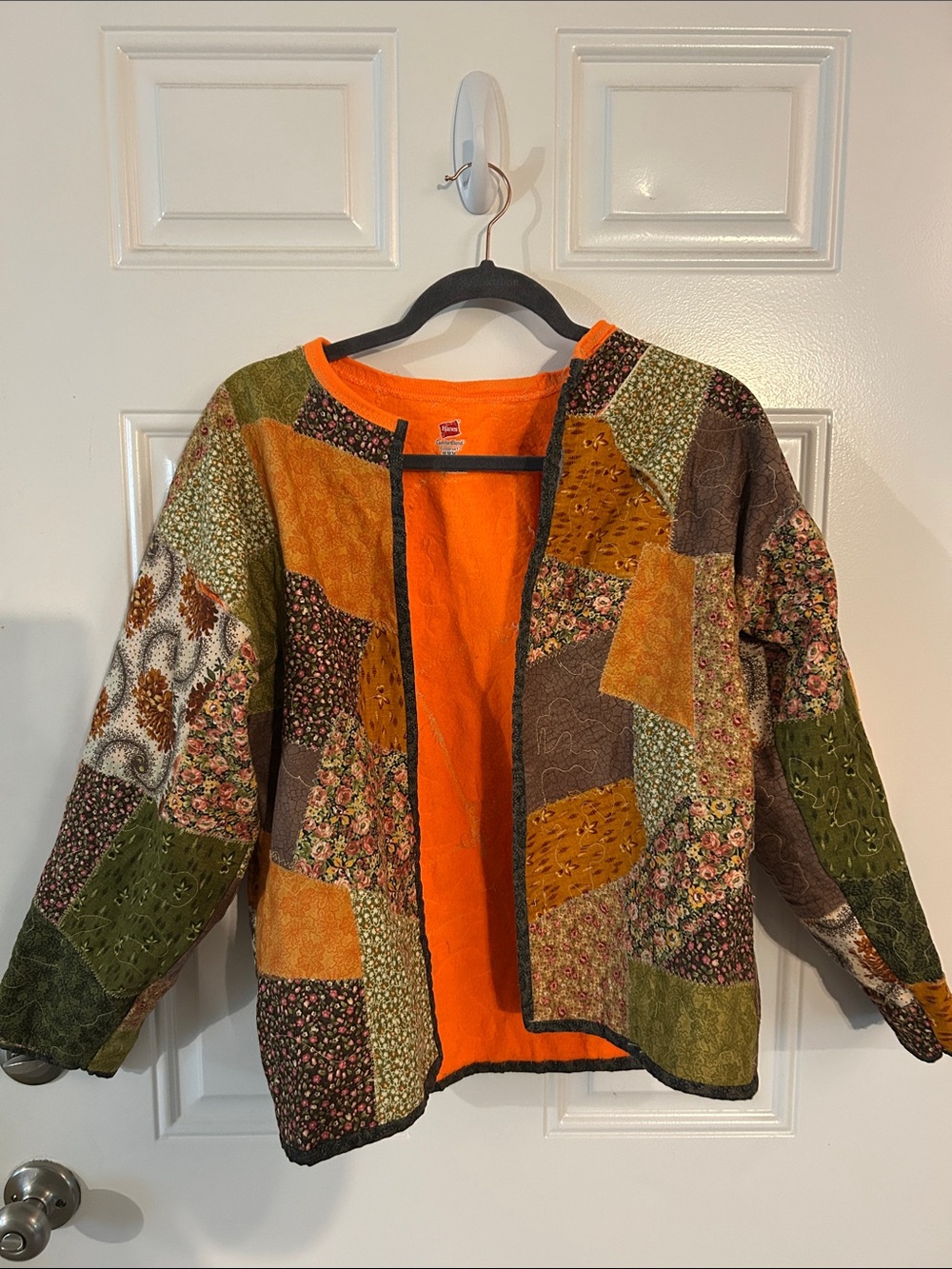 Patchwork Quilted Jacket with Orange Lining